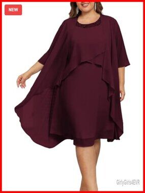 Hanna Nikole Plus Size 2 Piece Wedding Guest Dress with Jacket Chiffon Midi